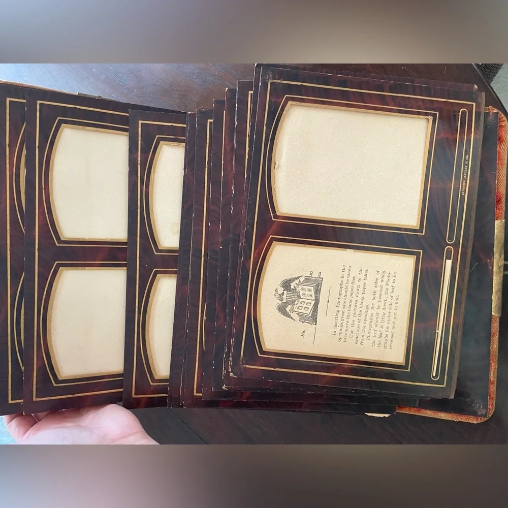 Antique 1894 Victorian Photo Album with Mirror, Built in Stand, Brass Accents